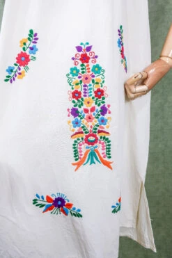 Vintage Midi Dress - Mexican Embroidered Dress In Oat - Free Size S/M 7 Vintage Midi Dress - Mexican Embroidered Dress In Oat - Free Size S/M -KIKIS Clothing Shop vintage prairie cottagecore 1970s bohemian vintage true vintage hippie maxi midi and mini dresses sourced by all about audrey 3