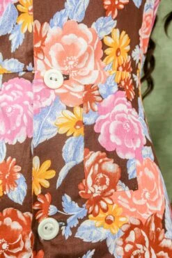 Vintage Midi Dress - Retro Patchwork Earth & Pink Floral - Size M/L -KIKIS Clothing Shop vintage prairie cottagecore 1970s bohemian vintage true vintage hippie maxi midi and mini dresses sourced by all about audrey 41