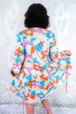 Vintage Wrap Dress - Bright Tropical Floral - Size S -KIKIS Clothing Shop vintage retro bohemian hippiechic dress midi maxi 70s groovy floral all about audrey 61