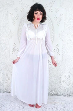 Vintage Dress - Salt White Daisy Lace Ruffle Maxi - Size XS