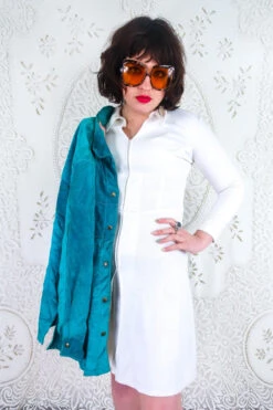 Vintage Dress - 70's Style A-Line Collared Dress - Size S