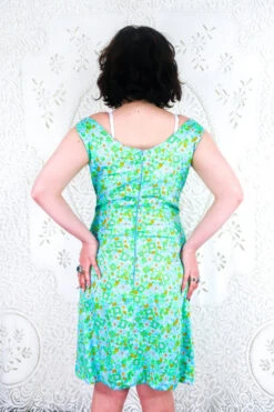 Vintage Shift Mini Dress - Aqua Blue 60's Mod Floral - Size S/M -KIKIS Clothing Shop vintage retro bohemian hippiechic dress mini mod shift 60s 70s groovy floral all about audrey 106